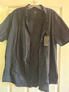 A/X Armani Exchange Men's Navy Short-Sleeve Button-Down with Micro Dot Print